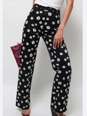 ROLLA'S Folk Floral Heidi Pant Size 10 Black and White